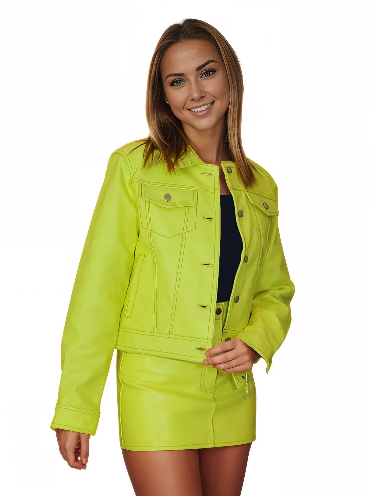 Leather Jacket Levy Jean Style Lime Green * - Tenku Designs