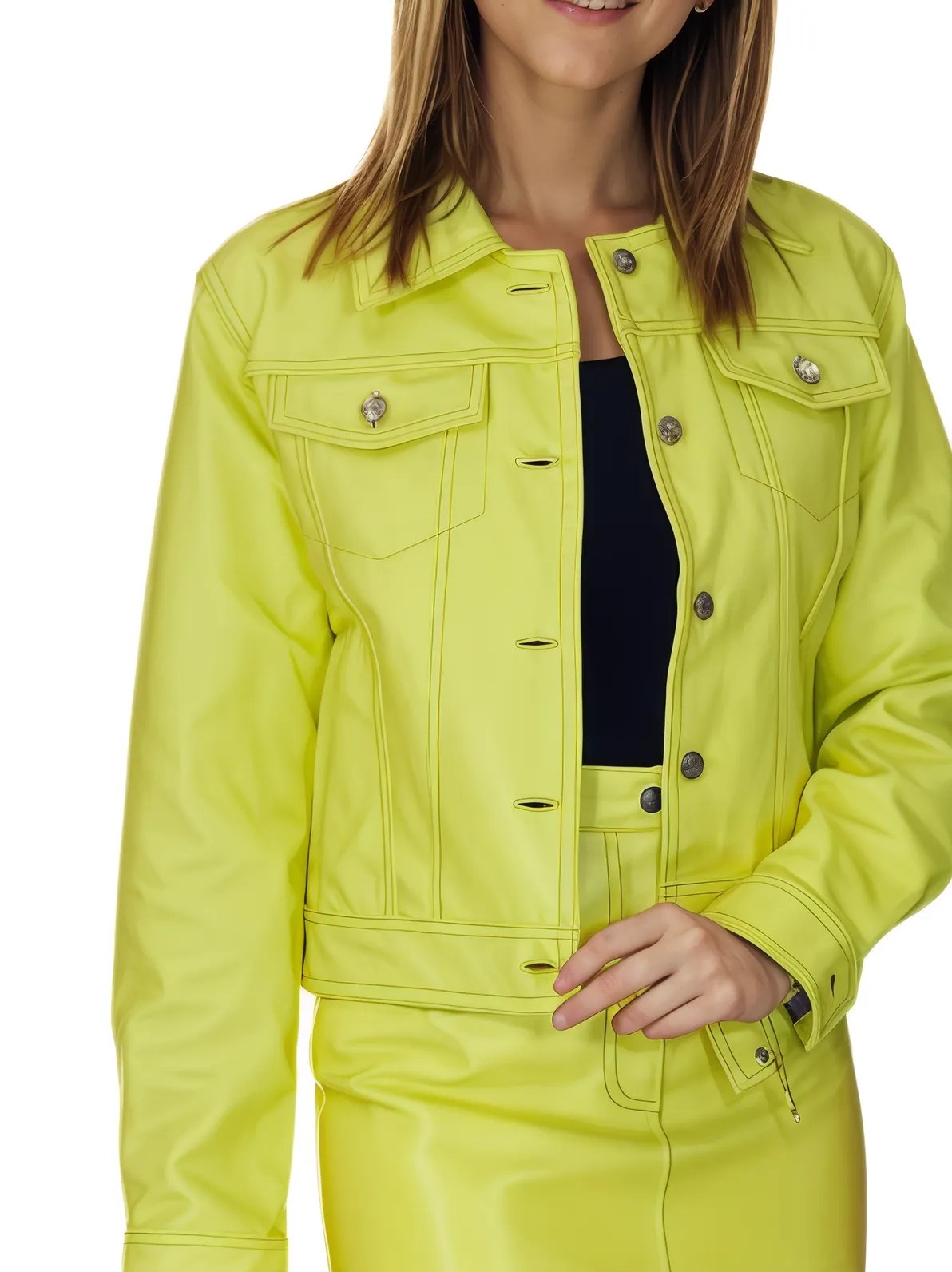 Leather Jacket Levy Jean Style Lime Green * - Tenku Designs