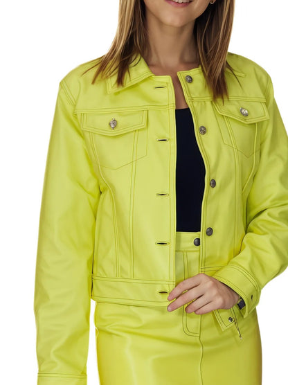 Leather Jacket Levy Jean Style Lime Green * - Tenku Designs