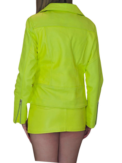 Leather Jacket Levy Jean Style Lime Green * - Tenku Designs