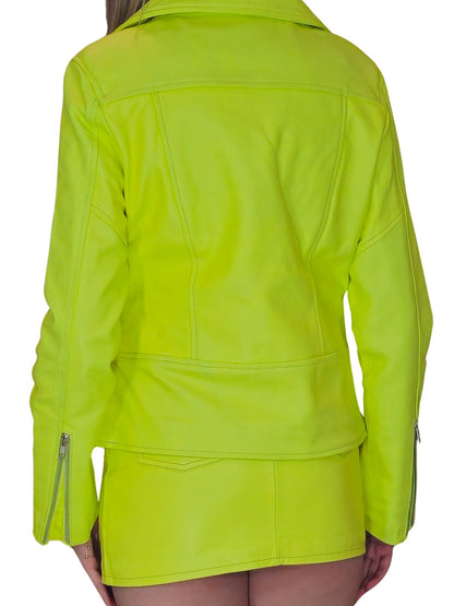 Leather Jacket Levy Jean Style Lime Green * - Tenku Designs