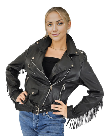 Leather Jacket w/Fringes - Tenku Designs