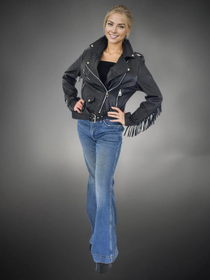 Leather Jacket w/Fringes - Tenku Designs