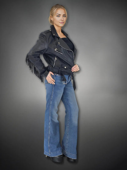 Leather Jacket w/Fringes - Tenku Designs