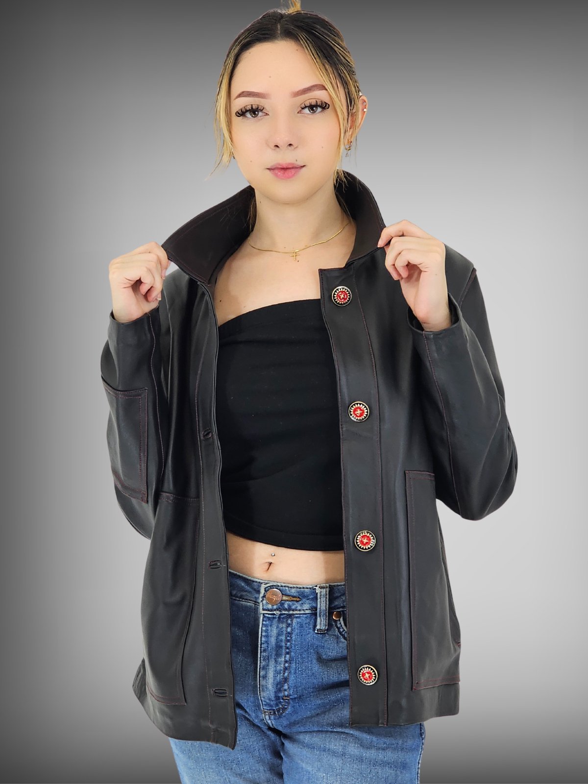 Leather Jacket w/Red Thread - Tenku Designs