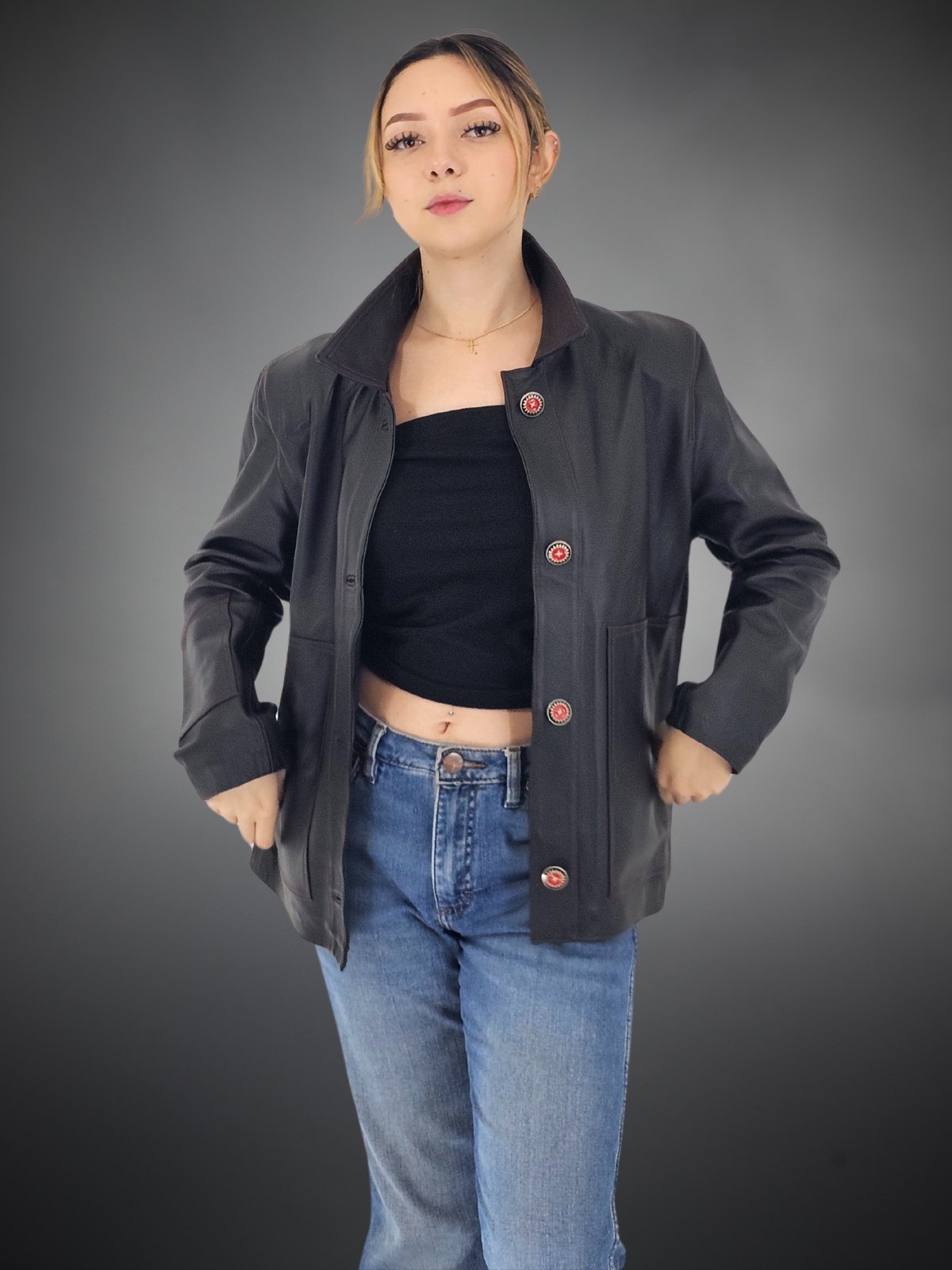 Leather Jacket w/Red Thread - Tenku Designs