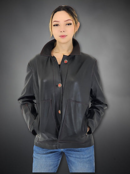 Leather Jacket w/Red Thread - Tenku Designs