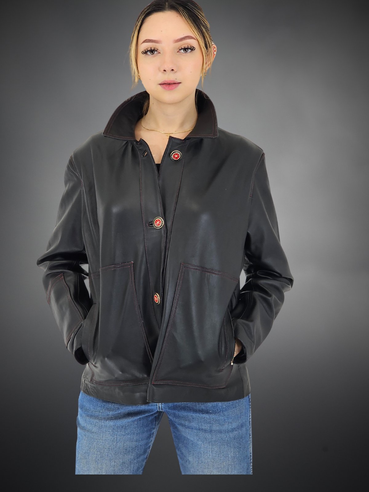 Leather Jacket w/Red Thread - Tenku Designs