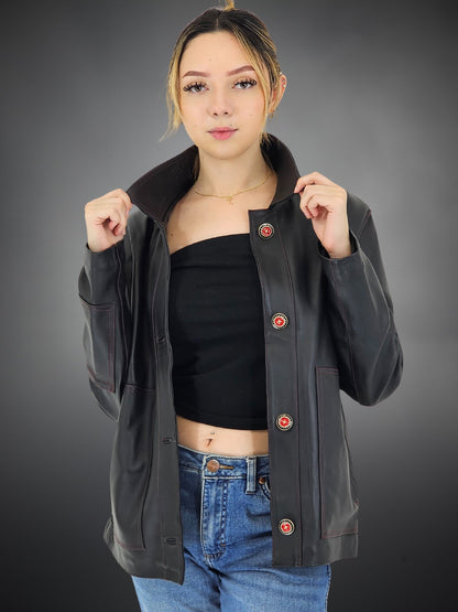 Leather Jacket w/Red Thread - Tenku Designs