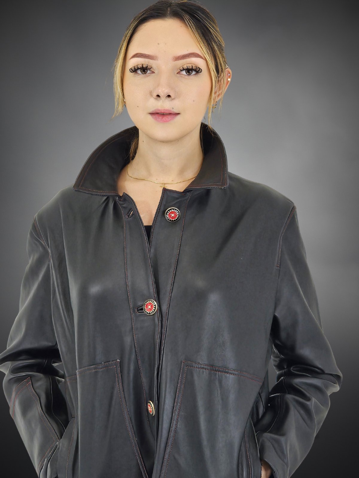 Leather Jacket w/Red Thread - Tenku Designs