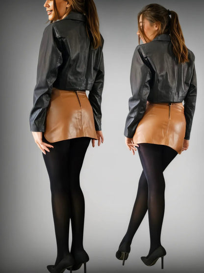 Leather Round Mini Skirt Honey - Tenku Designs