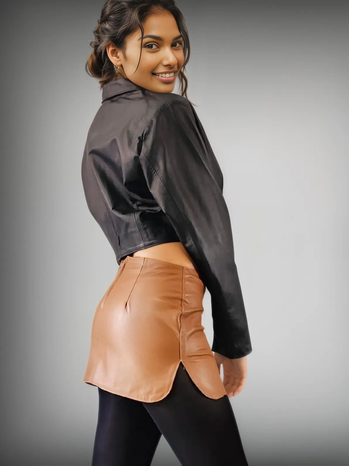 Leather Round Mini Skirt Honey - Tenku Designs