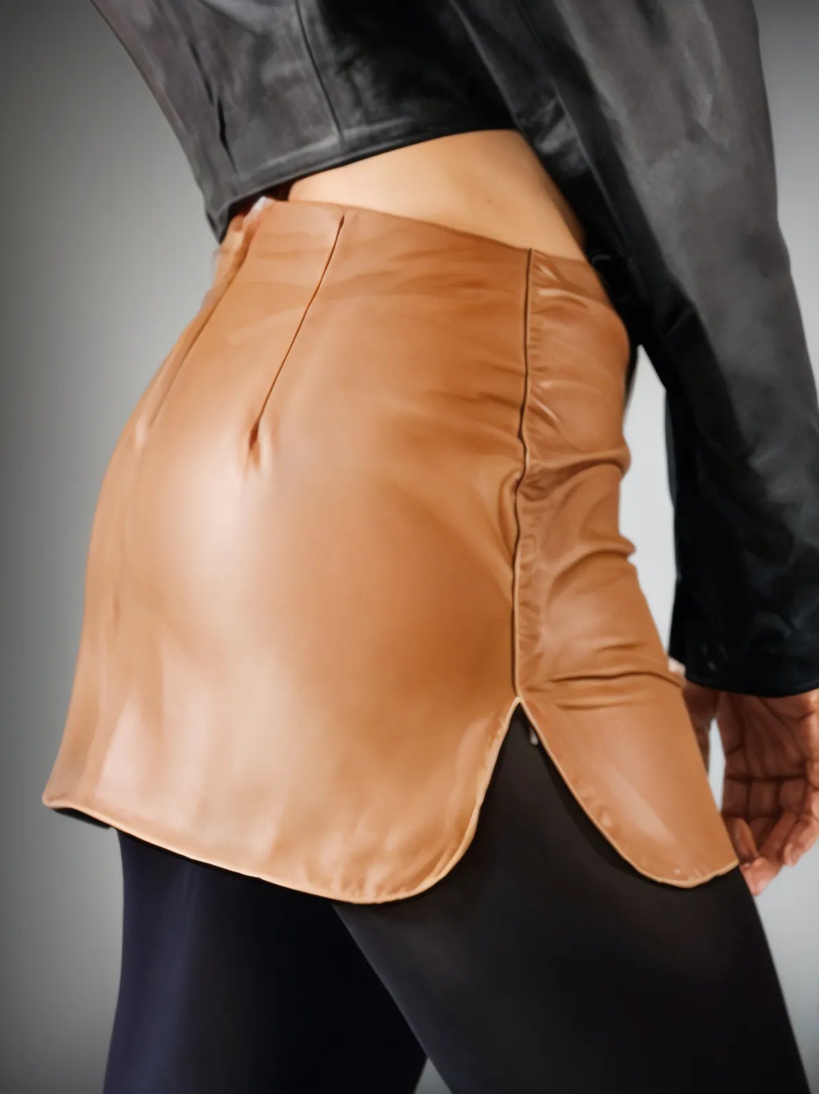 Leather Round Mini Skirt Honey - Tenku Designs