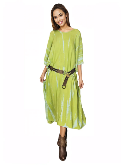 Lime Green Hand - Dyed Tie - Dye Maxi Kaftan Dress – Boho Chic, Flowy and Comfortable - Tenku Designs