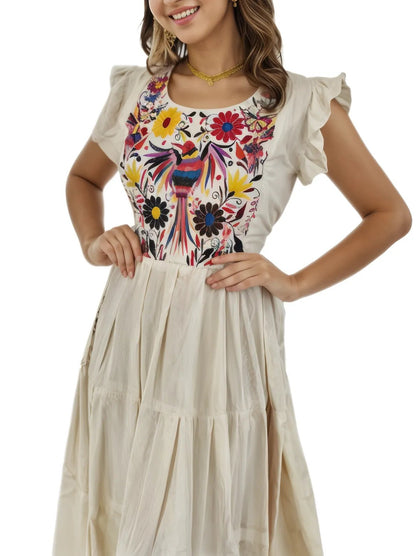 Mexican Folkloric Dress Natural - Tenku Designs