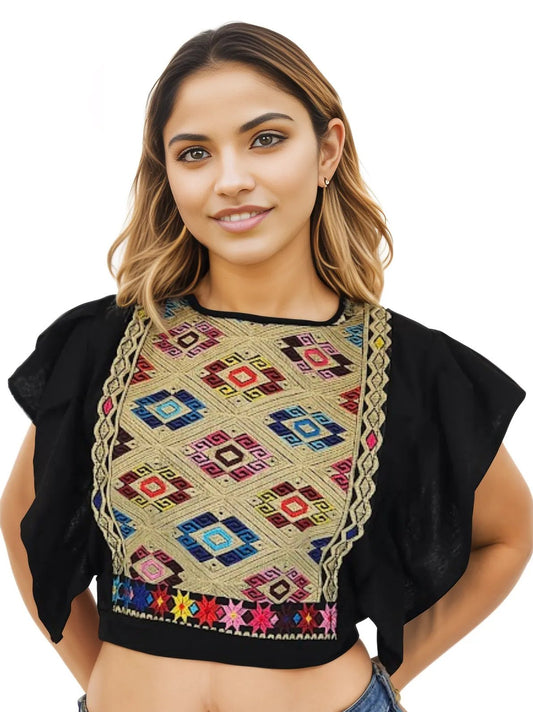 Mexican Folkloric Naye Top Black - Tenku Designs