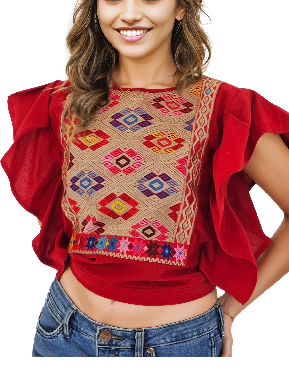 Mexican Folkloric Naye Top Red - Tenku Designs