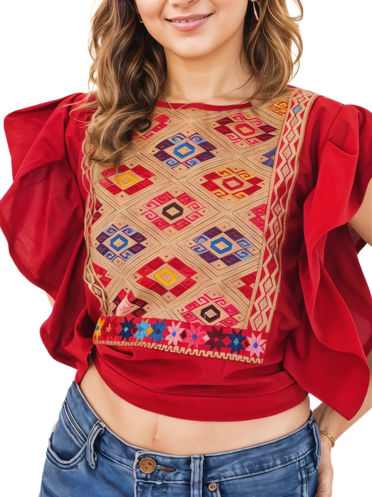 Mexican Folkloric Naye Top Red - Tenku Designs