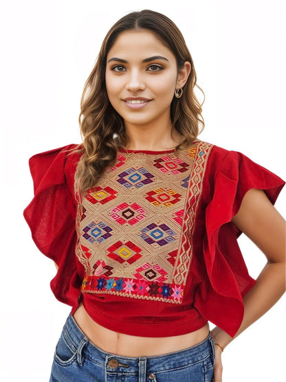 Mexican Folkloric Naye Top Red - Tenku Designs