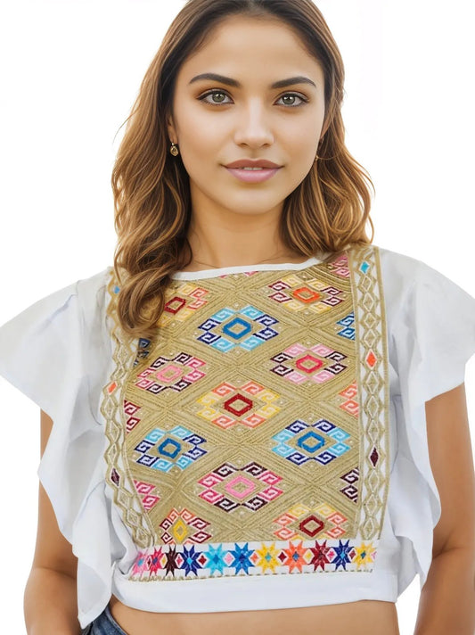 Mexican Folkloric Naye Top White - Tenku Designs