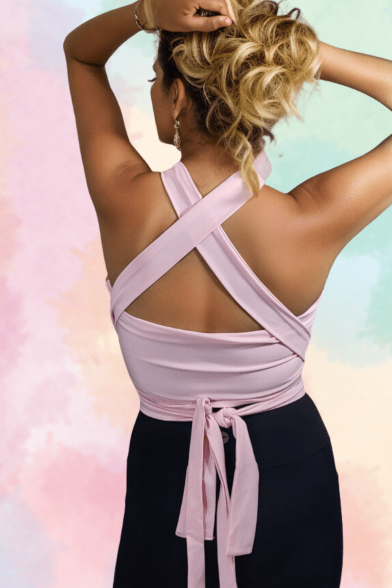 Multi - Way Halter Cross Neck Wrap Top with 2 Interchangeable Buckles – Adjustable, Chlorine - Resistant, Versatile Crop Top Light Pink - Tenku Designs