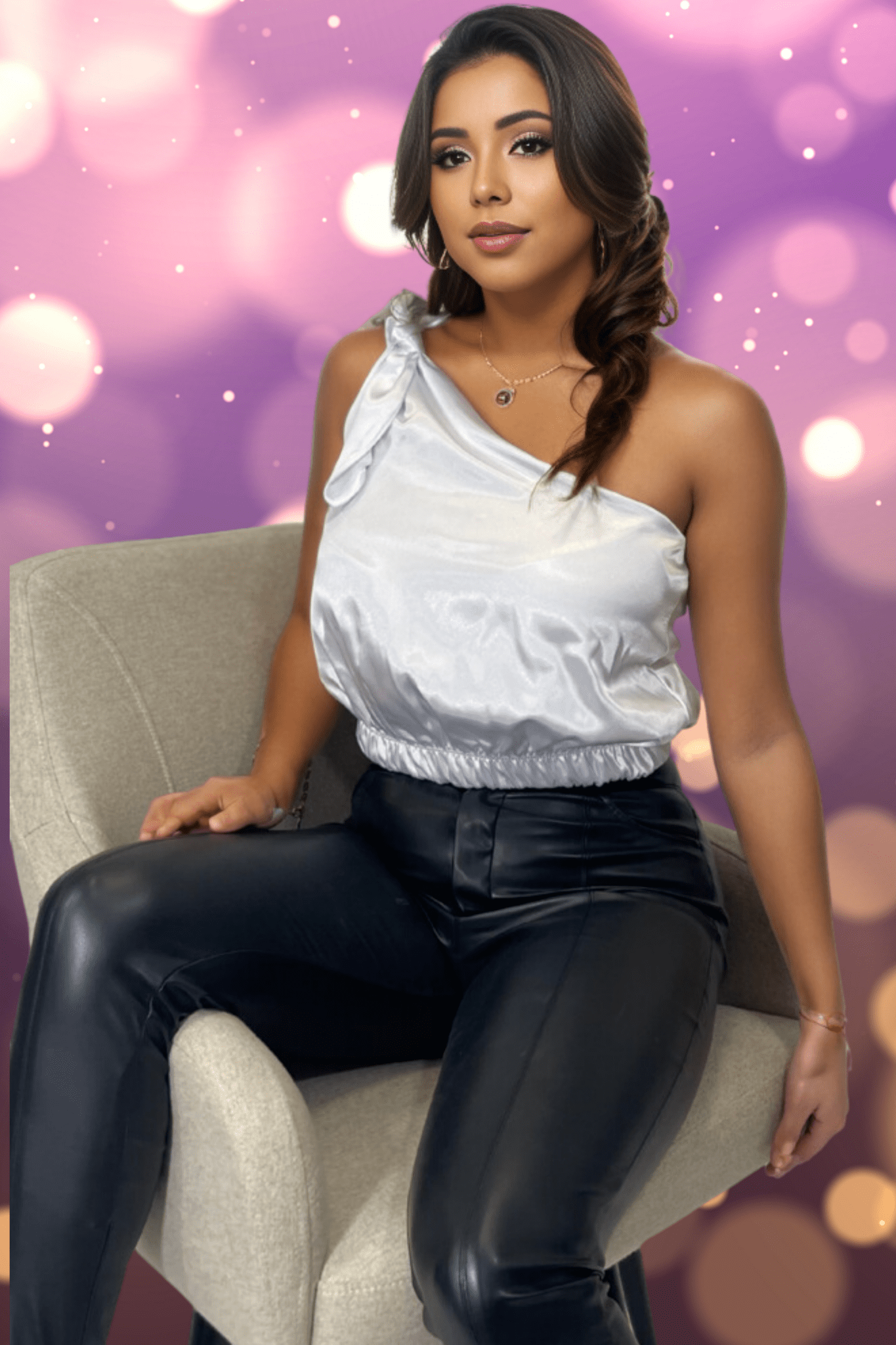 One Shoulder Satin Puff Crop Top White - Tenku Designs