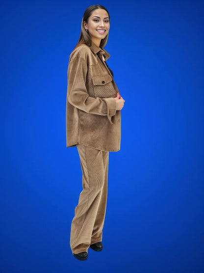 Oversize Velvet Shirt Khaki - Tenku Designs