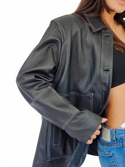 Oversized Hand Crafted Leather Jacket Tosai - Tenku Designs