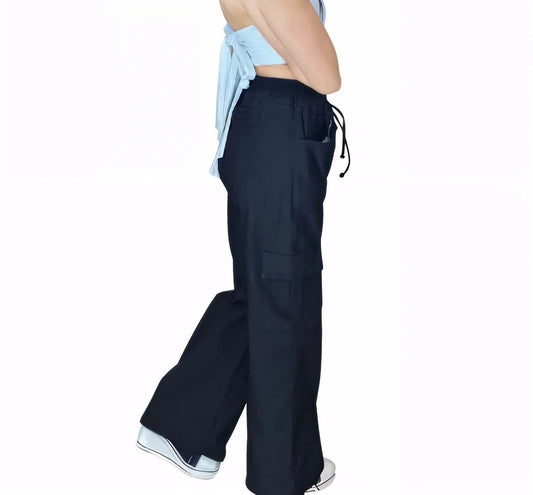 Oversized Stretchable Cargo Pants Black - Tenku Designs