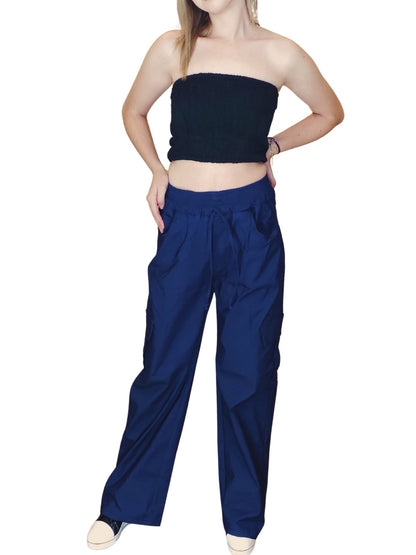 Oversized Stretchable Cargo Pants Navy Blue - Tenku Designs