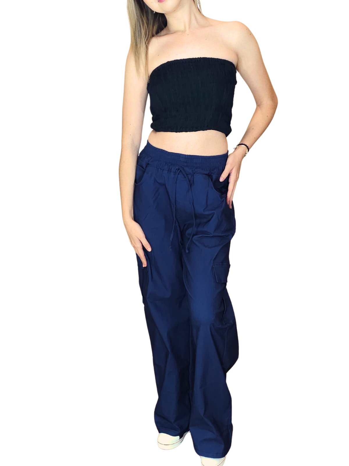 Oversized Stretchable Cargo Pants Navy Blue - Tenku Designs