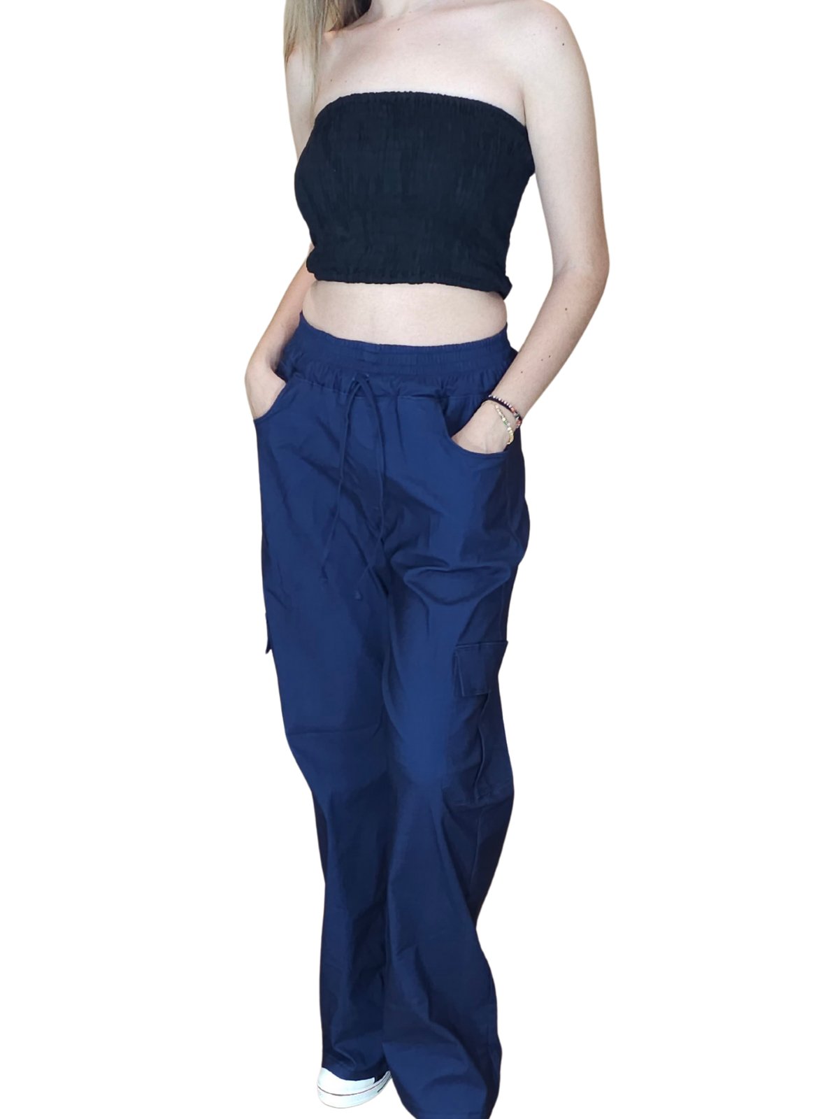 Oversized Stretchable Cargo Pants Navy Blue - Tenku Designs