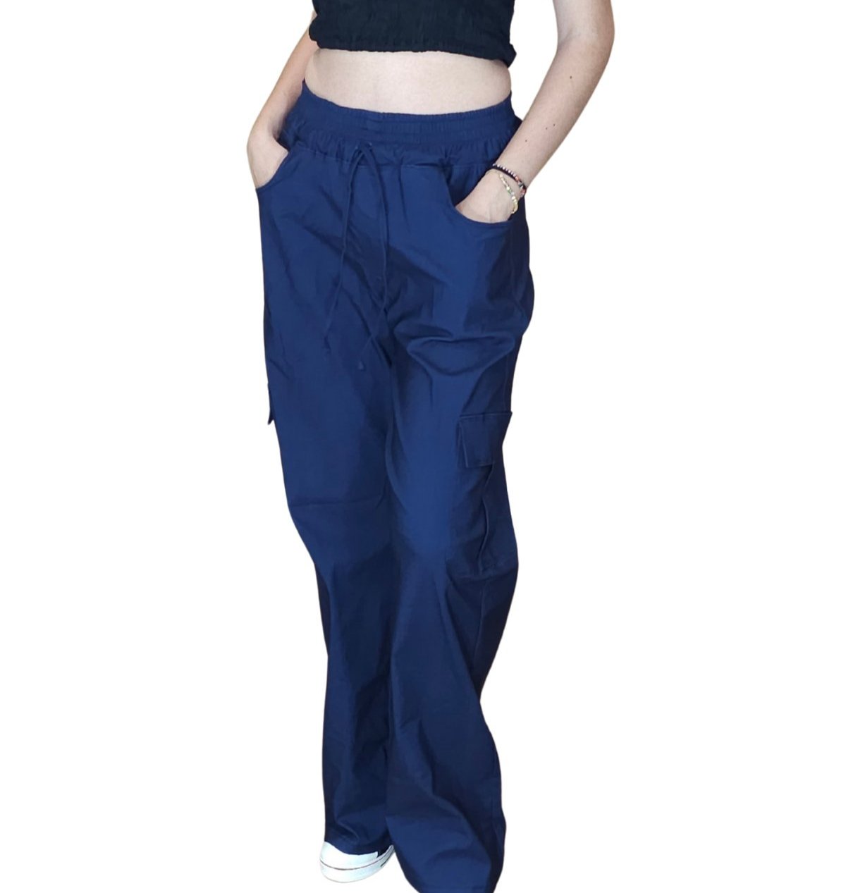 Oversized Stretchable Cargo Pants Navy Blue - Tenku Designs