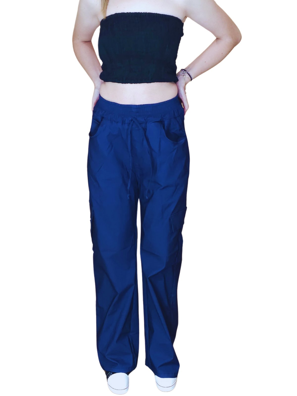 Oversized Stretchable Cargo Pants Navy Blue - Tenku Designs