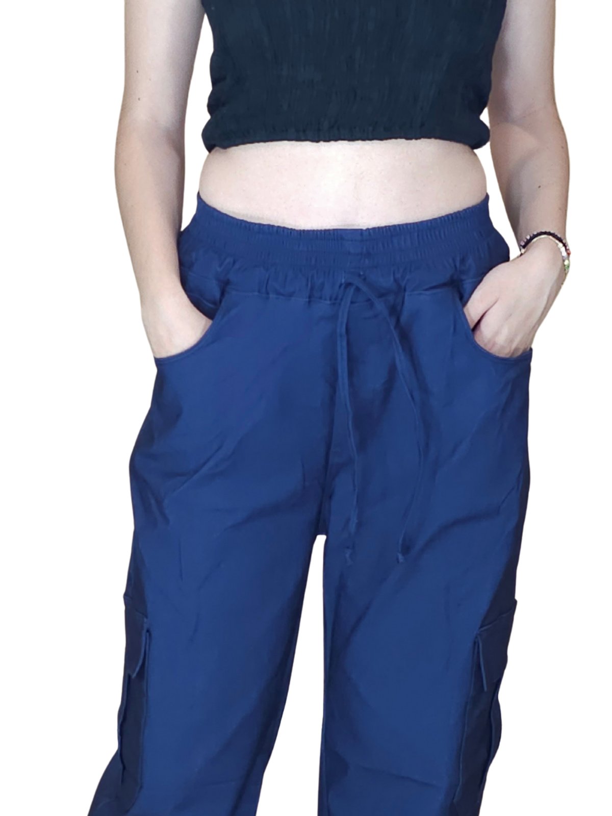 Oversized Stretchable Cargo Pants Navy Blue - Tenku Designs