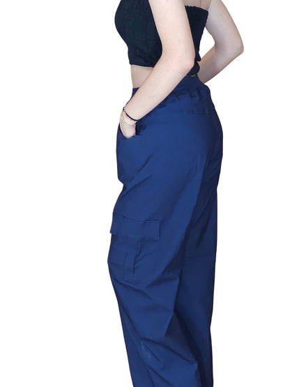 Oversized Stretchable Cargo Pants Navy Blue - Tenku Designs