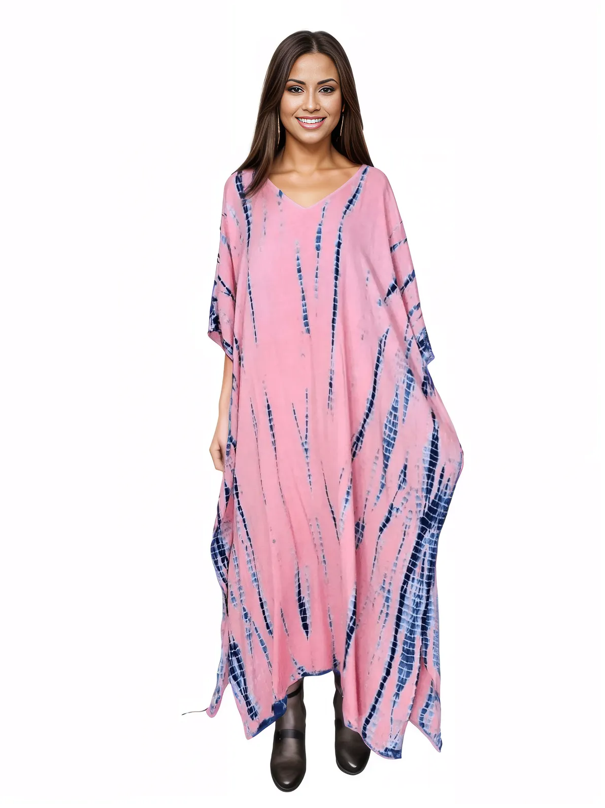 Peachy Pink Hand - Dyed Tie - Dye Maxi Kaftan Dress – Boho Chic, Flowy and Comfortable - Tenku Designs