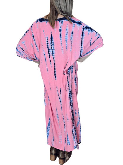 Peachy Pink Hand - Dyed Tie - Dye Maxi Kaftan Dress – Boho Chic, Flowy and Comfortable - Tenku Designs