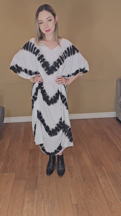 Boho Raw Stripes Black and White Dress