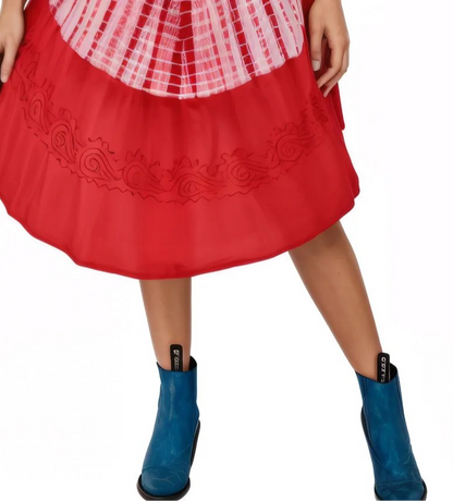 Red Tie-Dye Sleeveless Boho Dress – Lightweight & Embroidered | Tenku Designs