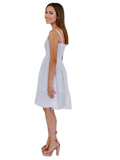 White 100% Cotton Spaghetti Strap Dress – Smocked Fit | Tenku Designs