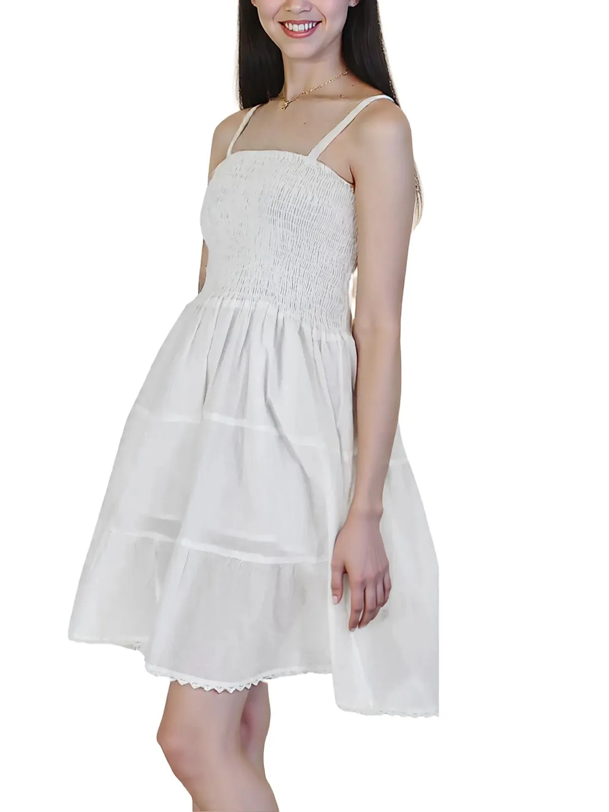 White 100% Cotton Spaghetti Strap Dress – Smocked Fit | Tenku Designs
