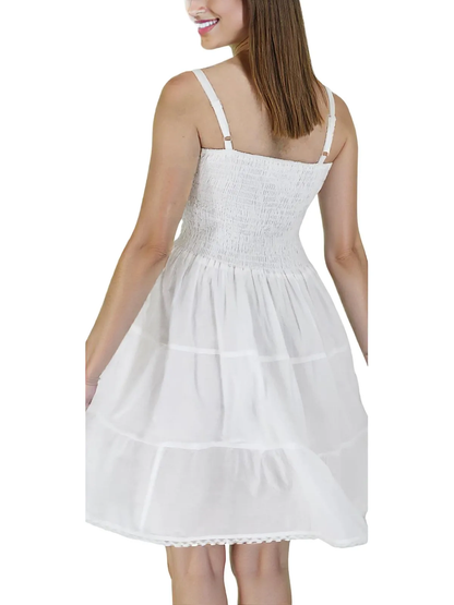 White 100% Cotton Spaghetti Strap Dress – Smocked Fit | Tenku Designs