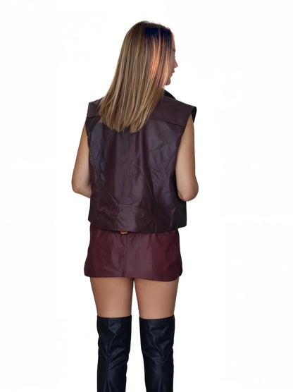 Sheepsking Leather Biker Vest in Wine - Tenku Designs