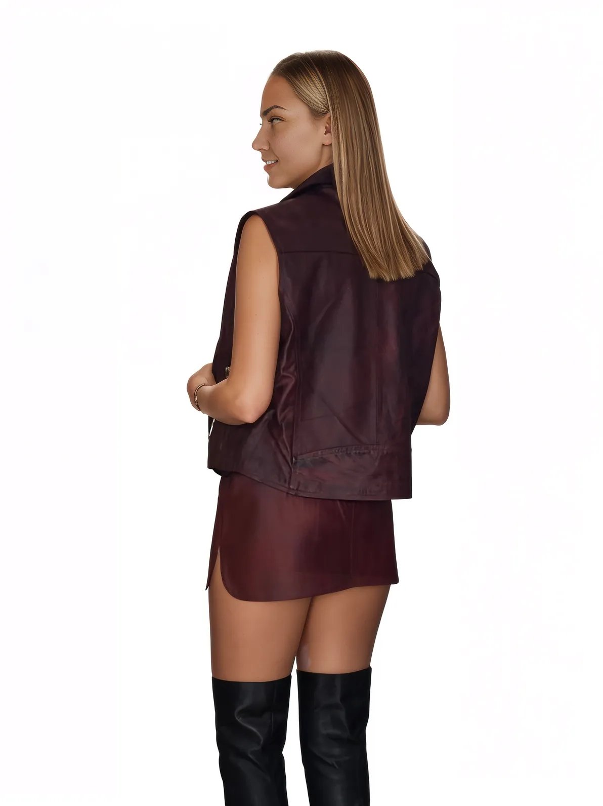 Sheepsking Leather Biker Vest in Wine - Tenku Designs