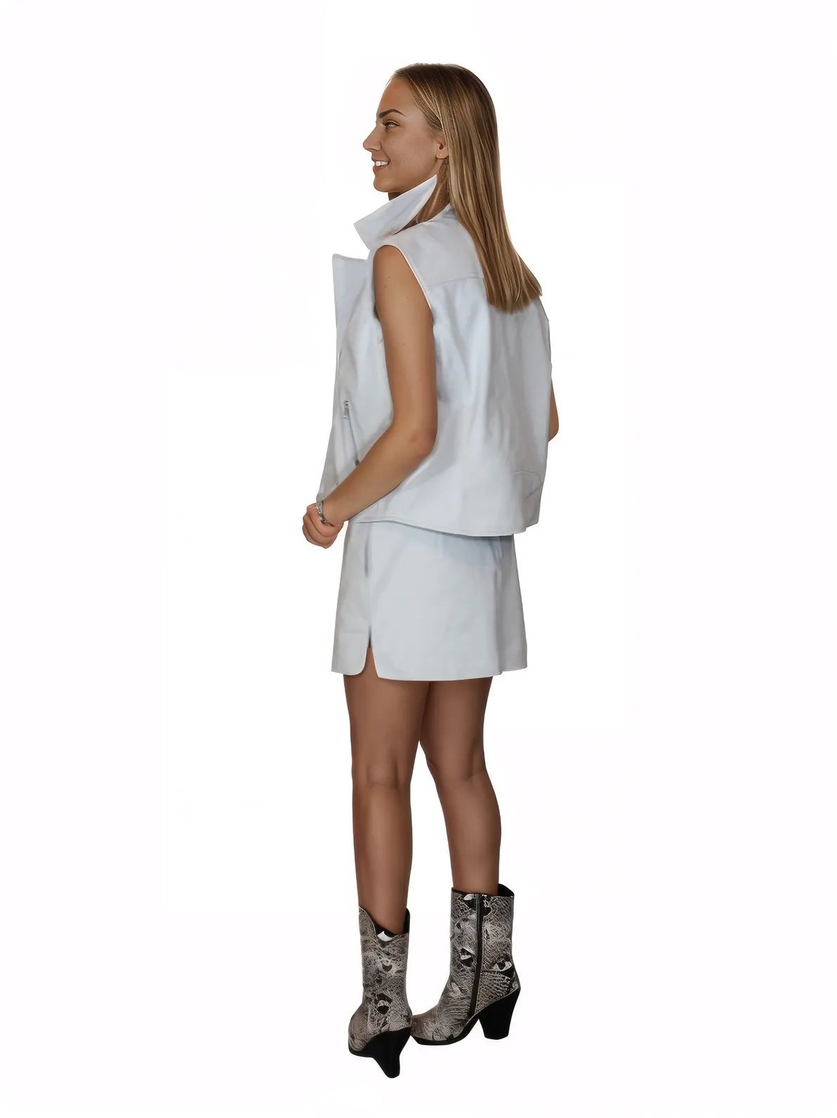 Shepskin Leather Biker Vest White * - Tenku Designs