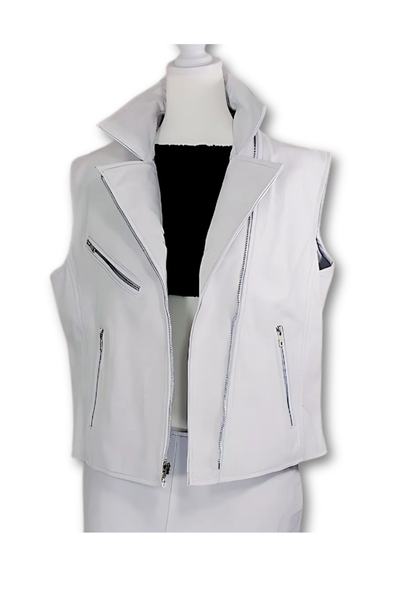 Shepskin Leather Biker Vest White * - Tenku Designs
