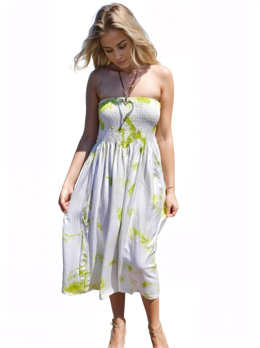 Strapless BOHO Dress Lime Green - Tenku Designs