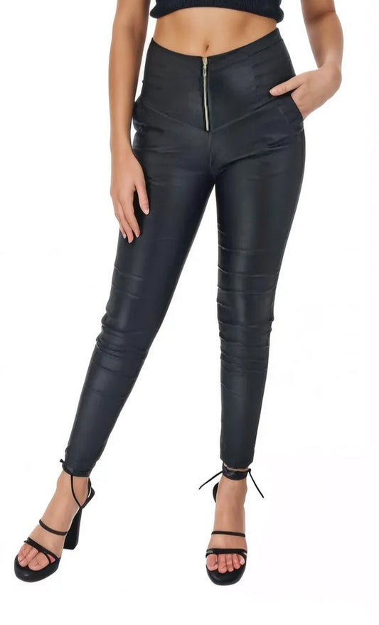 Super High Waisted Leather - Like Pants Black - Tenku Designs