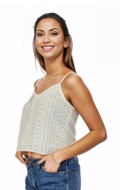 White 100% Cotton Cropped Tank Top – Adjustable Straps | Tenku Designs Style B
